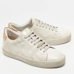 Pre Owned Burberry White/Gold Perforated Leather Westford Sneakers Size 38.5