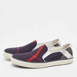 Pre Owned Burberry Multicolor Canvas and Leather Smoking Slipper Size 39.5