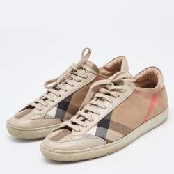 Pre Owned Burberry Beige/Brown Nova Check Canvas and Leather Low Top Sneakers Size 37