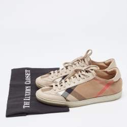 Pre Owned Burberry Beige/Brown Nova Check Canvas and Leather Low Top Sneakers Size 37