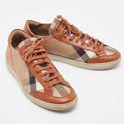 Pre Owned Burberry Brown/Beige Nova Check Canvas and Leather Lace Up Sneakers Size 39