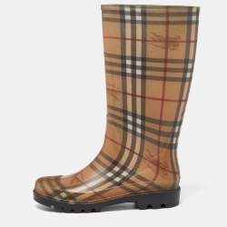 Burberry Beige/Brown Haymarket Check Rubber Rain Boots Size 40