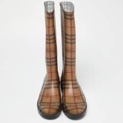 Burberry Beige/Brown Haymarket Check Rubber Rain Boots Size 40