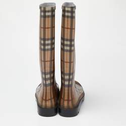 Burberry Beige/Brown Haymarket Check Rubber Rain Boots Size 40