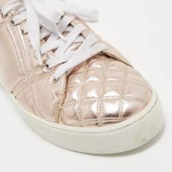 Pre Owned Burberry Metallic Pink Quilted Leather Westford Low Top Sneakers Size 39
