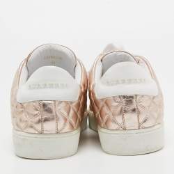 Pre Owned Burberry Metallic Pink Quilted Leather Westford Low Top Sneakers Size 39