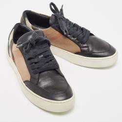 Burberry Black/Beige Nova Check Canvas and Leather Low Top Sneakers Size 36
