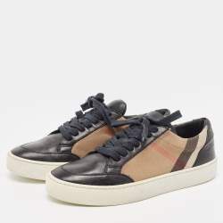 Burberry Black/Beige Nova Check Canvas and Leather Low Top Sneakers Size 36