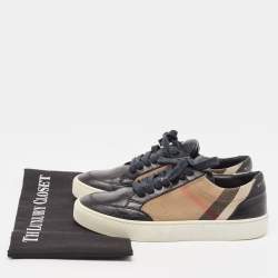 Burberry Black/Beige Nova Check Canvas and Leather Low Top Sneakers Size 36