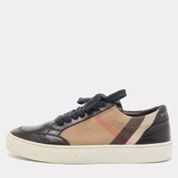 Burberry Black/Beige Nova Check Canvas and Leather Low Top Sneakers Size 36