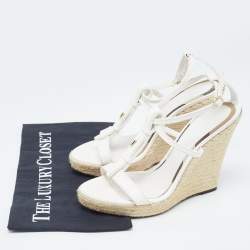 مملوكة مسبقًا Burberry White Leather Wedge  Ankle Strap Sandals Size 39.5