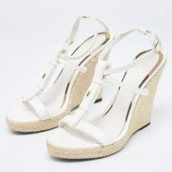 مملوكة مسبقًا Burberry White Leather Wedge  Ankle Strap Sandals Size 39.5