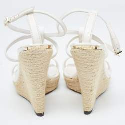 مملوكة مسبقًا Burberry White Leather Wedge  Ankle Strap Sandals Size 39.5