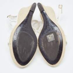 مملوكة مسبقًا Burberry White Leather Wedge  Ankle Strap Sandals Size 39.5