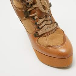 Burberry Brown Leather and Suede Rubber Ankle Boots Size 35