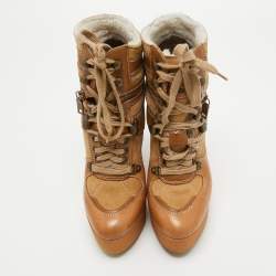 Burberry Brown Leather and Suede Rubber Ankle Boots Size 35