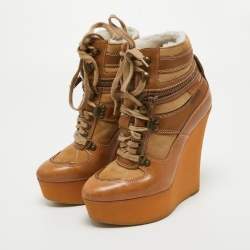 Burberry Brown Leather and Suede Rubber Ankle Boots Size 35