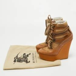 Burberry Brown Leather and Suede Rubber Ankle Boots Size 35