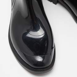 Pre Owned Burberry Black/Beige Patent Leather and House Check Canvas Knee Length Boots Size 35