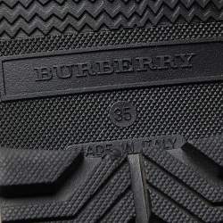 Pre Owned Burberry Black/Beige Patent Leather and House Check Canvas Knee Length Boots Size 35