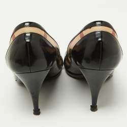 Burberry Black Patent Leather and Nova Check Canvas Buckle Detail Pumps Size 39