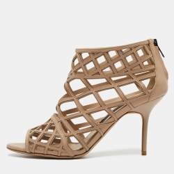Burberry Beige Cut Out Leather Gage Ankle Booties Size 39 