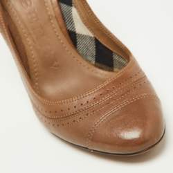 Pre Owned Burberry Brown Leather Round Toe Pumps Size 36