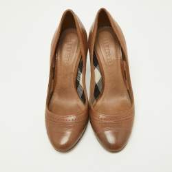 Pre Owned Burberry Brown Leather Round Toe Pumps Size 36