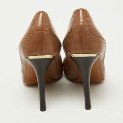 Pre Owned Burberry Brown Leather Round Toe Pumps Size 36