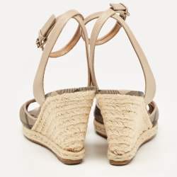 Burberry Beige/Brown Coated Canvas and Leather Ankle Strap Espadrille Wedge Sandals Size 38.5