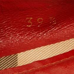 Pre Owned Burberry Orange/Beige Patent Leather and Nova Check Coated Canvas Scrunch Ballet Flats Size 39.5