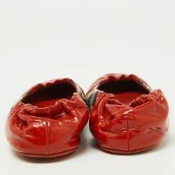 Pre Owned Burberry Orange/Beige Patent Leather and Nova Check Coated Canvas Scrunch Ballet Flats Size 39.5