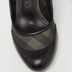 Burberry Black Check Canvas and Leather Round Toe  Pumps Size 39