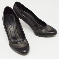 Burberry Black Check Canvas and Leather Round Toe  Pumps Size 39