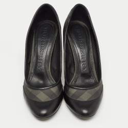 Burberry Black Check Canvas and Leather Round Toe  Pumps Size 39