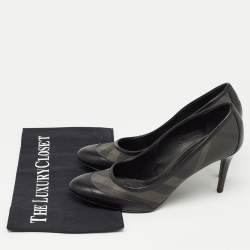 Burberry Black Check Canvas and Leather Round Toe  Pumps Size 39