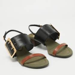 Pre Owned Burberry Tricolor Leather and Canvas Buckle Strap Sandals Size 41