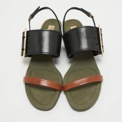 Pre Owned Burberry Tricolor Leather and Canvas Buckle Strap Sandals Size 41