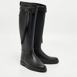 Pre Owned Burberry Black Rubber Rain Boots Size 36 