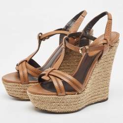 Burberry Brown Leather Wedge Sandals Size 39.5