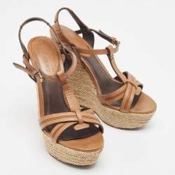 Burberry Brown Leather Wedge Sandals Size 39.5