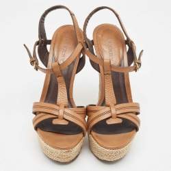 Burberry Brown Leather Wedge Sandals Size 39.5