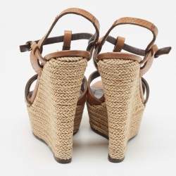 Burberry Brown Leather Wedge Sandals Size 39.5