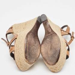 Burberry Brown Leather Wedge Sandals Size 39.5