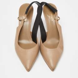 Burberry Beige Leather Pointed Toe Slingback Pumps Size 39