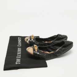 Burberry Black /Beige House Check Canvas and Leather Ballet Flats Size 35