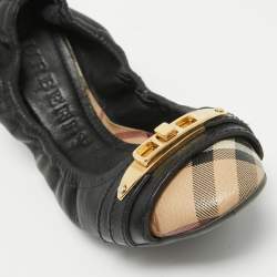 Burberry Black /Beige House Check Canvas and Leather Ballet Flats Size 35