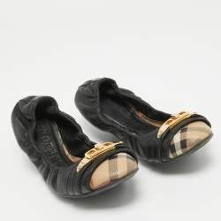 Burberry Black /Beige House Check Canvas and Leather Ballet Flats Size 35