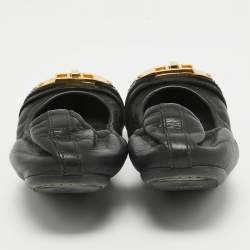 Burberry Black /Beige House Check Canvas and Leather Ballet Flats Size 35