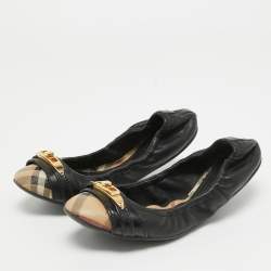 Burberry Black /Beige House Check Canvas and Leather Ballet Flats Size 35